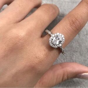 NEW Women’s Gold Filled Oval Halo‎ Simulated Diamond, Sz 6